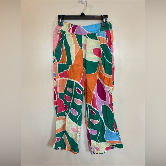 Christian Siriano 100% Linen Abstract Wide Leg Pants Colorful Pockets Medium - Picture 1 of 6